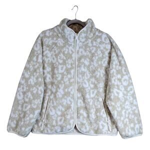 All in Motion Sherpa Jacket Small Animal Print‎ Relaxed Fit Zip Front Beige Cozy